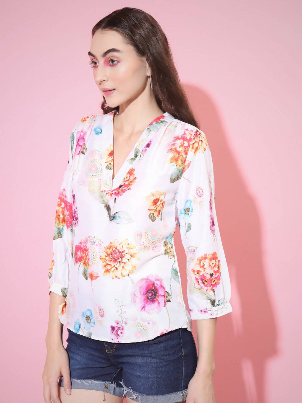 Myshka Women's Multi Printed V-Neck Top