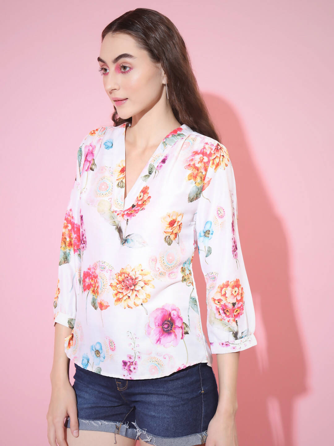 Myshka Women's Multi Printed V-Neck Top