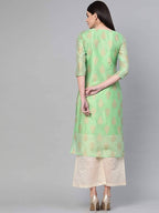 Yufta Women Green & Off-White Printed Kurta with Palazzo