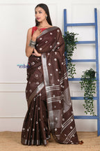 Very Much Indian Handmade Tie And Dye Cotton Saree By Women Weavers - Brown - Distacart