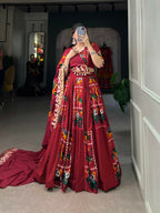 Vastranavya Navaratri Special Rayon with Printed Silk Lehenga with Stitched Choli - Mustard