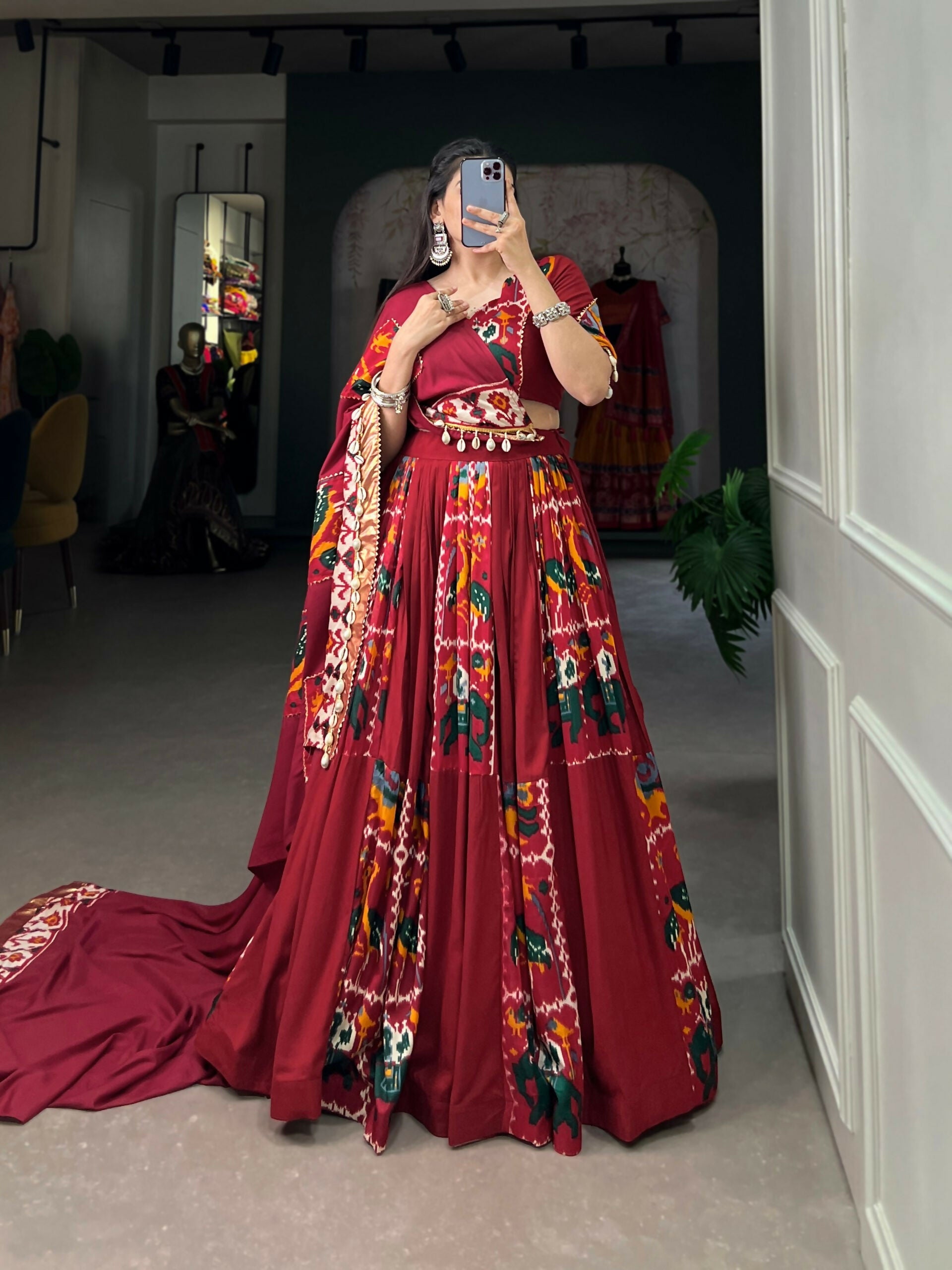 Vastranavya Navaratri Special Rayon with Printed Silk Lehenga with Stitched Choli - Mustard