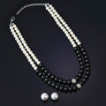 Estele Rhodium Plated Classic Double Line Pearl Necklace Set for Women