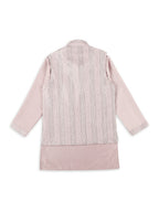 Joban Fashion Kids Island Embroidery Sequence Full Sleeves Kurta, Pyjama Set with Nehru Jacket - Pink - Distacart