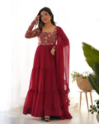 Evanik Women Maroon Festive Wear Embroidered Anarkali Kurta with Dupatta - Distacart