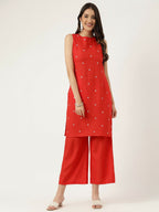 Joban Fashion Red Rayon and Embroidered Work Straight Kurta Bottom Set