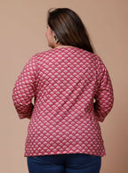 Miravan Women's Plus Size Pink Floral Printed Cotton Kurti