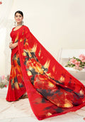 Red Georgette Texture Printed Saree With Unstitched Blouse Piece - Jyoti