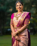 DEIANA'S Beautiful Designer Golden zari Soft Lichi Silk Saree - Cream