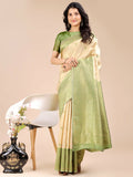 Shree Shyam Fashion Aura Silk Cream Light Green Banarasi Silk Saree