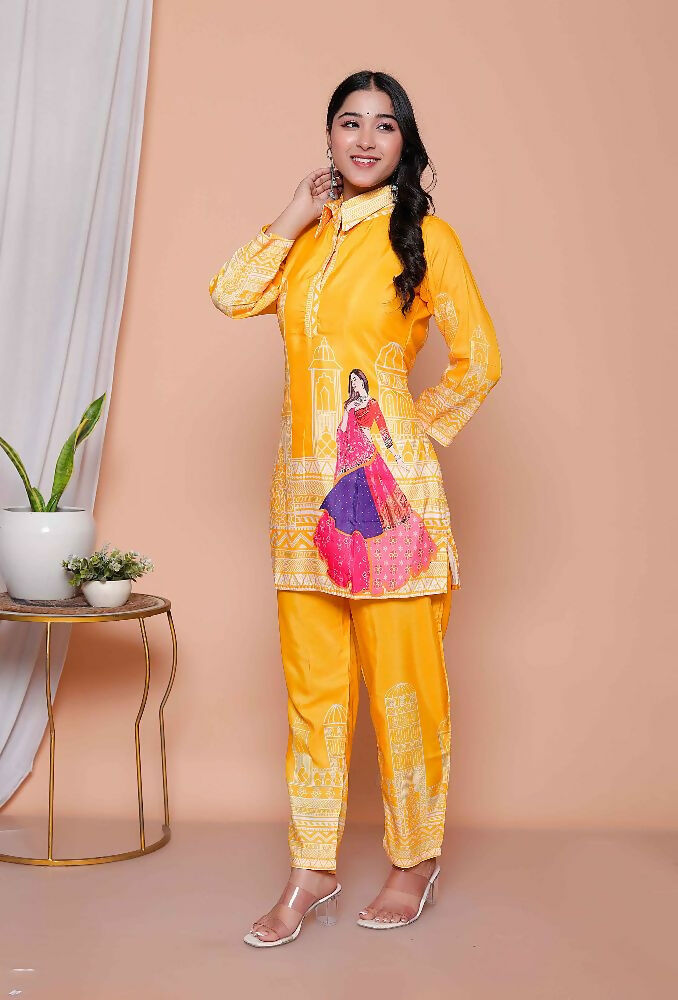 Miravan Womens Yellow Digital Printed Kurta Set - Distacart