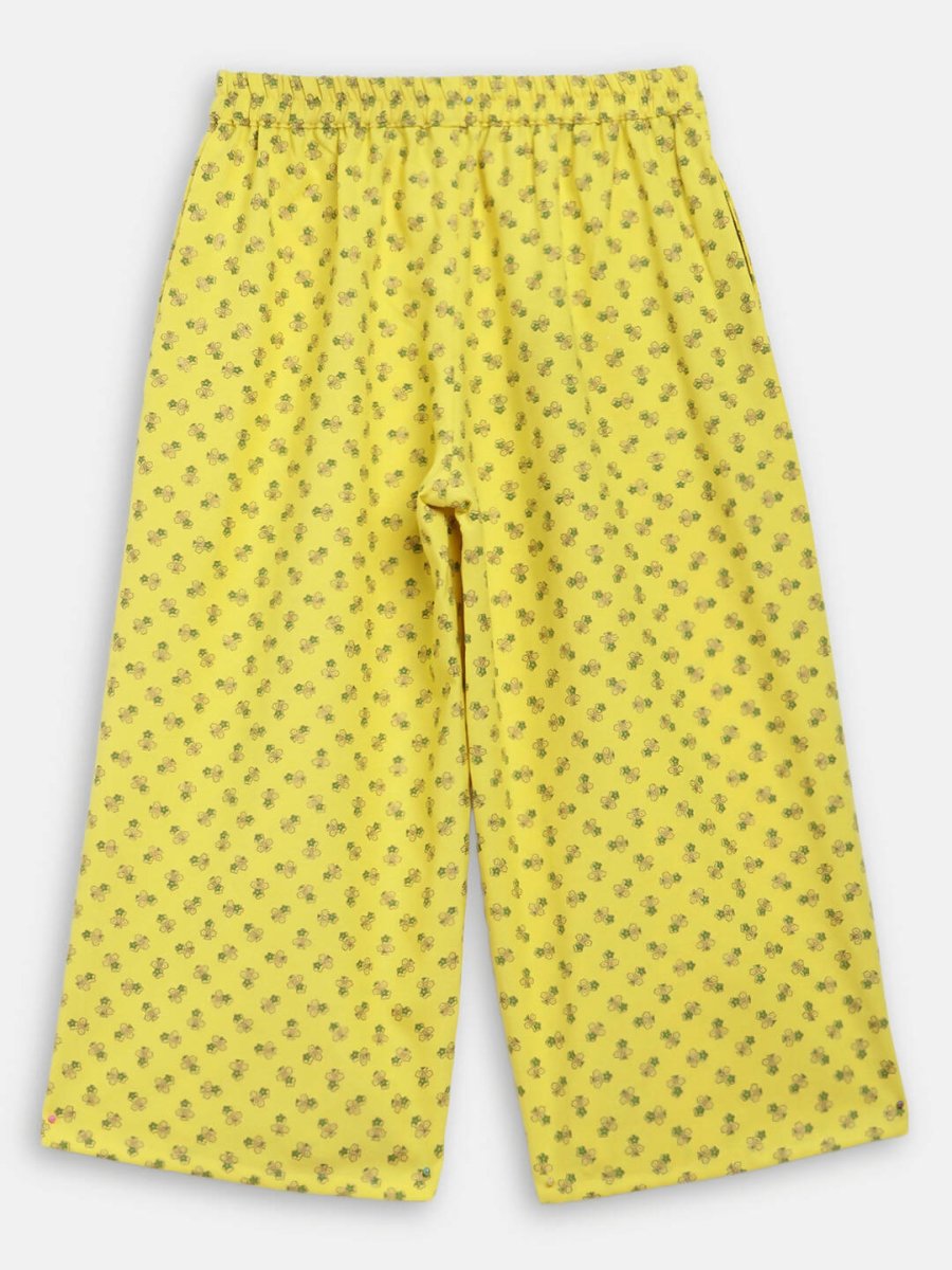Ahalyaa Yellow Viscose Rayon Straight Kids Kurta Pants With Dupatta For Girls