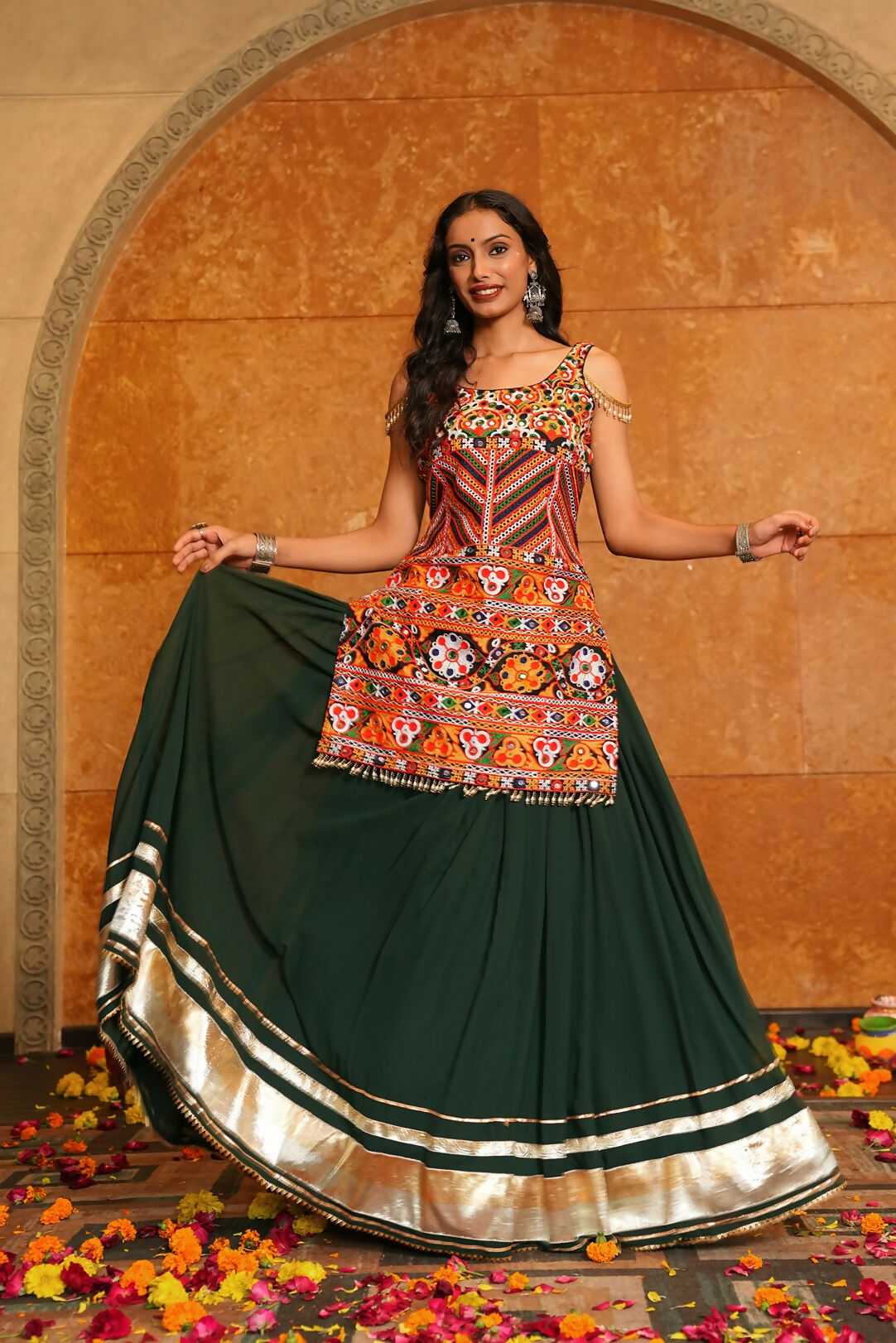 AI Fashion Green Georgette Designer Navratri Wear Lehenga Choli Collection