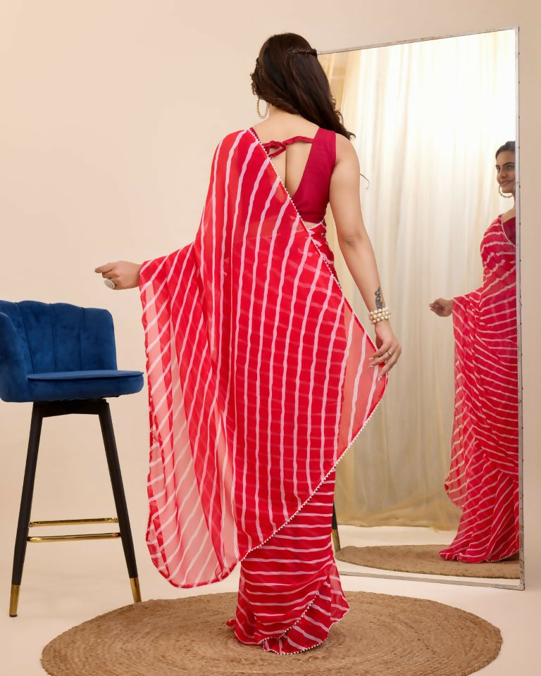 Red Georgette Designer Printed Ready To Wear Saree - Ibiza