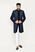 Joban Fashion Blue Colored Velvet Fabric Open Jacket, Indo Western With Straight Fit Pant