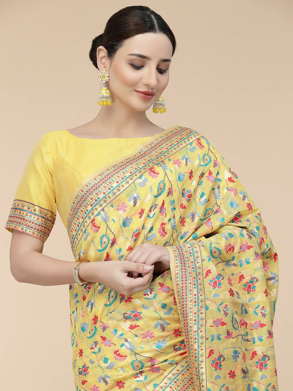 Yellow Silk Blend Woven Design Saree With Unstitched Blouse Piece - Aloki
