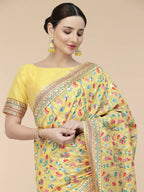 Yellow Silk Blend Woven Design Saree With Unstitched Blouse Piece - Aloki