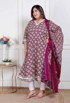 Miravan Plus Size Women'S Cream Embroidered Cotton Anarkali Kurta And Dupatta - Distacart