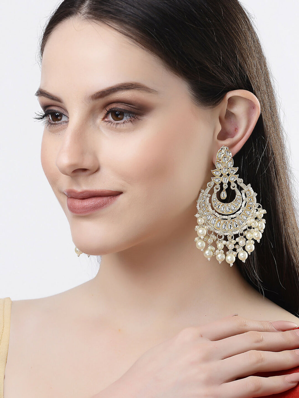 NVR Women Gold-Plated Kundan Chandbali Earrings - Distacart