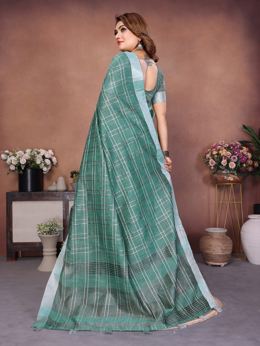 Anaita Teal Green Weaving Linen Cotton Saree With Blouse - Distacart