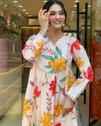 The52 Peach Women's Gorgeous Cotton Fabric Printed Work Straight Kurta Pant and Dupatta Set - Distacart