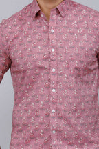 Miravan Men's Pink Spread Collar Floral Print Casual Shirt
