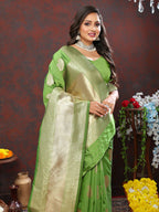Lorenvalley Fashion Parotgreen Soft Silk Woven Design Gold Zari Weaving Saree