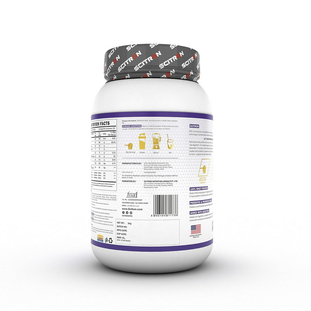Scitron Whey Hydrolyzed Synbiotic 100% Hydrolyzed Protein Powder Chocolate Flavor - Distacart