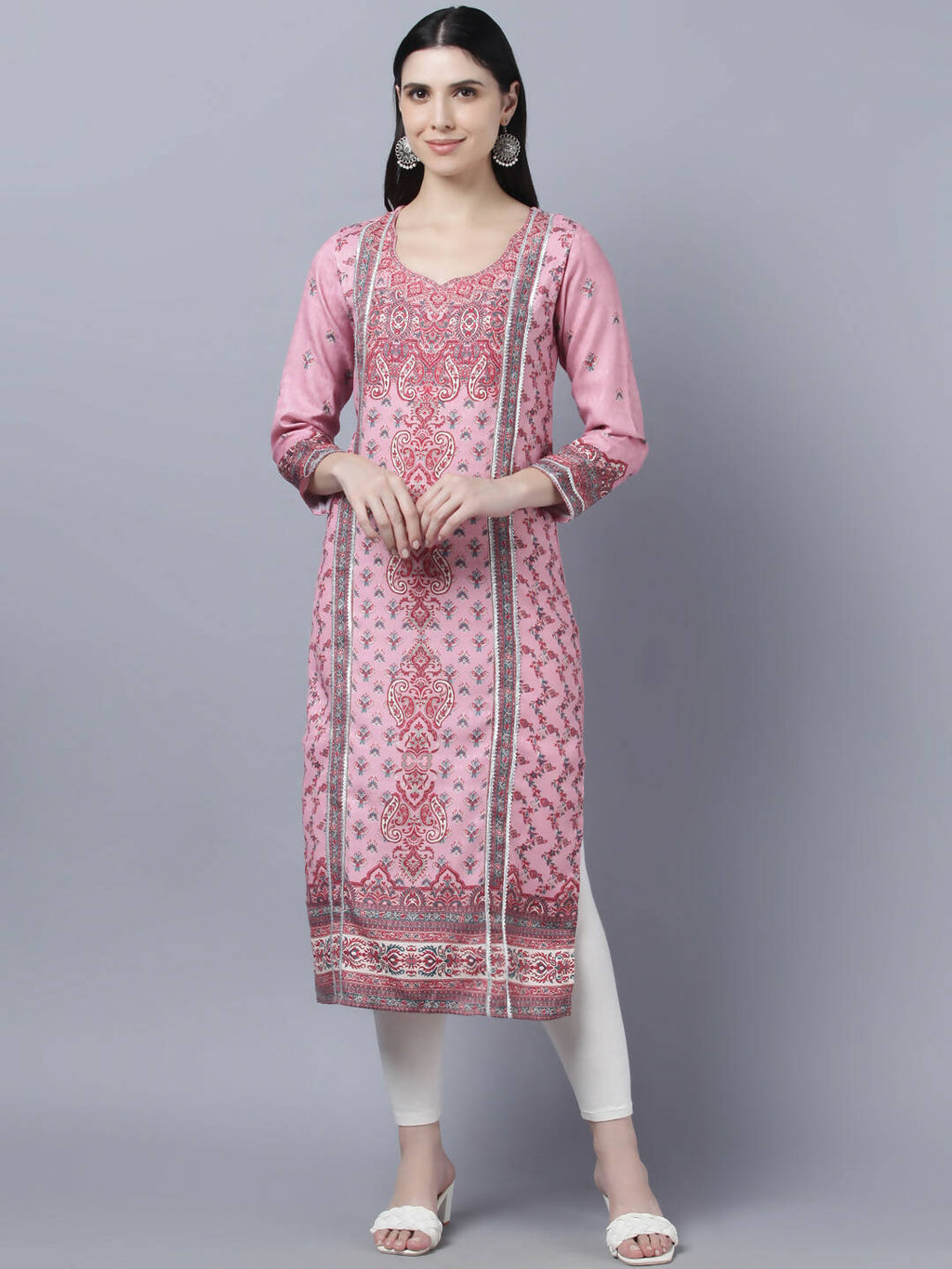 Myshka Women Pink Red Ethnic Motifs Printed Kurta - Distacart