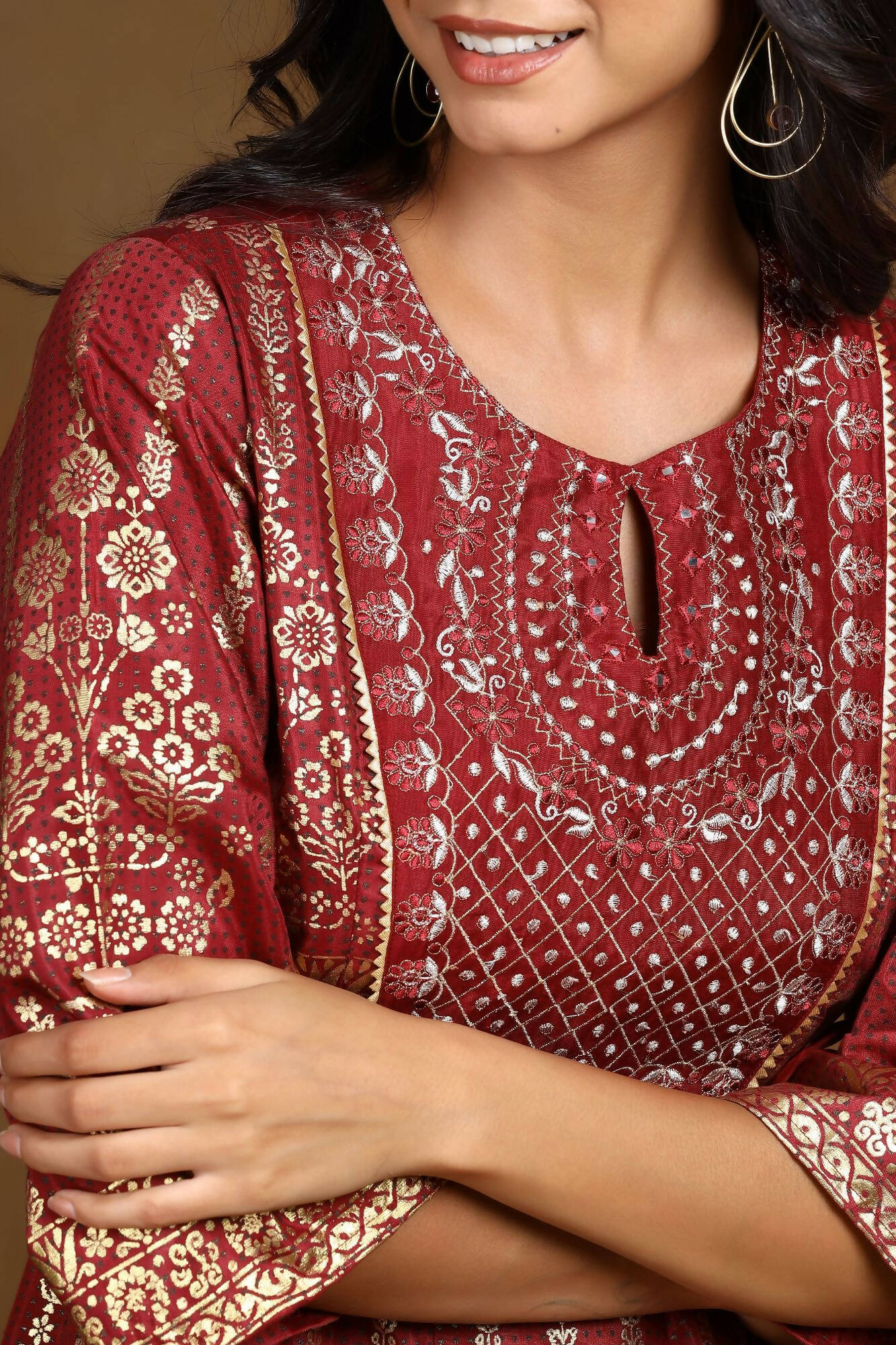 Juniper Women Maroon Shantoon Printed Anarkali Dress - Distacart