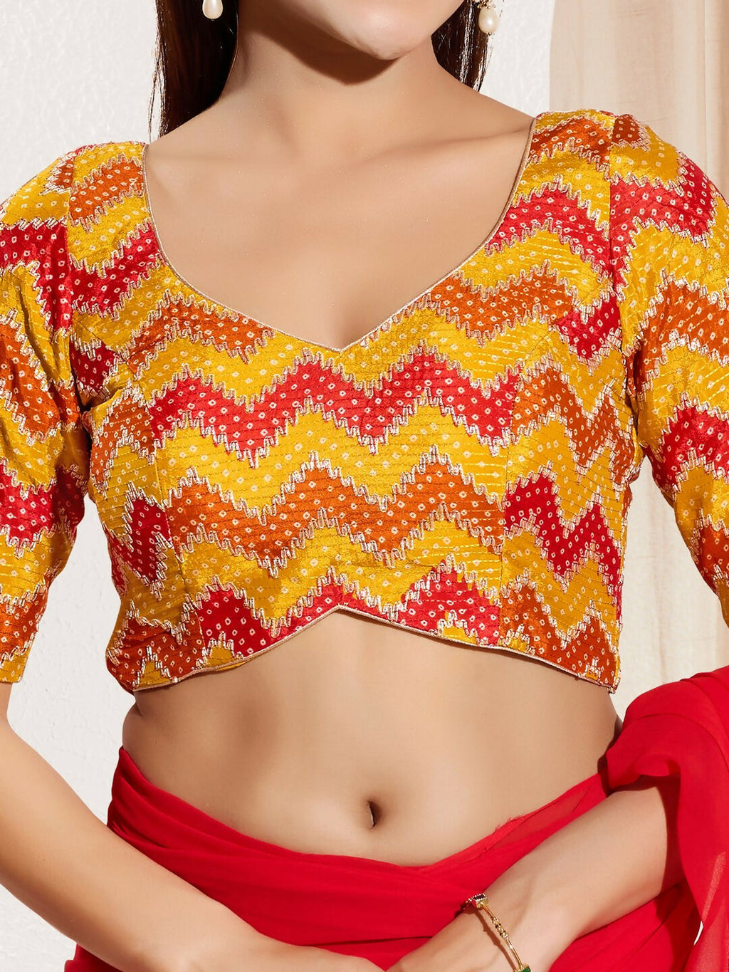 Joban Fashion Yellow Chiffon Padded Blouse With Square Neck Elbow Sleeves - Distacart
