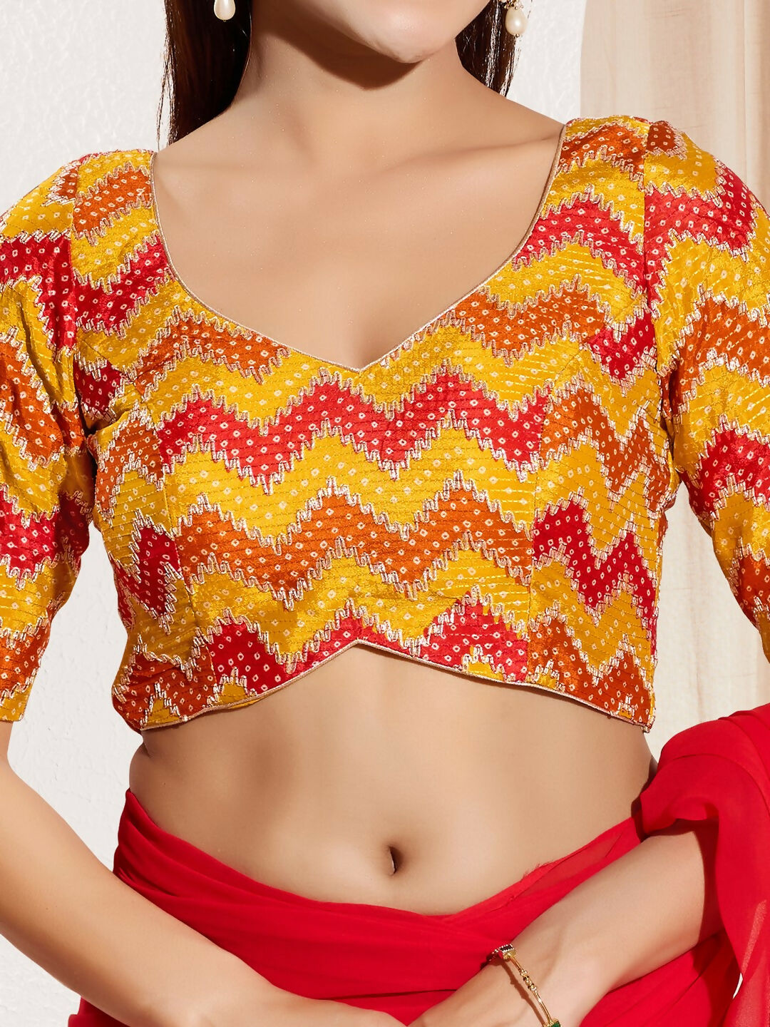 Joban Fashion Yellow Chiffon Padded Blouse With Square Neck Elbow Sleeves - Distacart