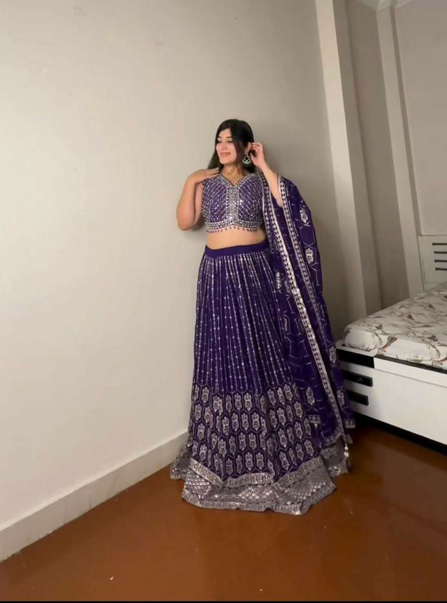 Jyoti Fashion Women's Royal Blue Faux Georgette Sequins with Thread Embroidered Designer Lehenga Choli Set