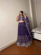 Jyoti Fashion Women's Royal Blue Faux Georgette Sequins with Thread Embroidered Designer Lehenga Choli Set
