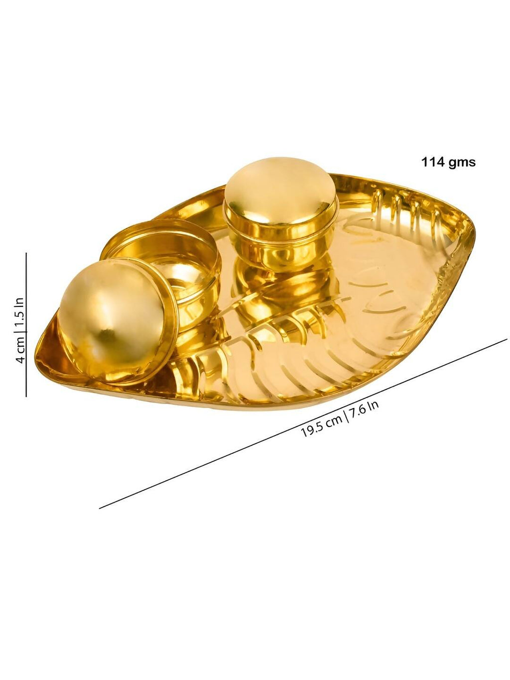 Spillbox Gold-toned Textured Brass Sangu Thali With 2 Pieces Bowl Pooja Essential