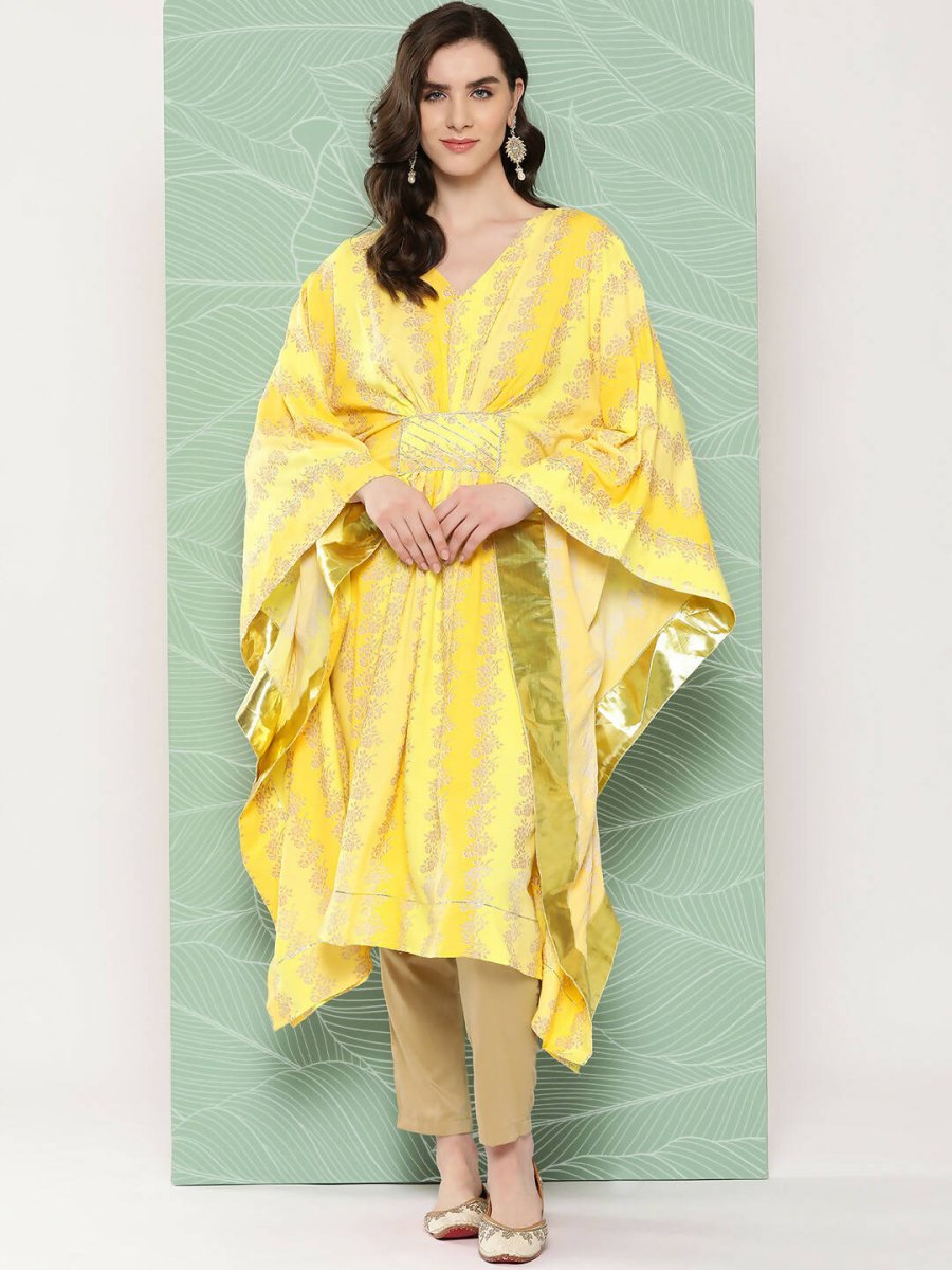 Ahalyaa Women's Traditional Wear kaftan Kurta - Yellow