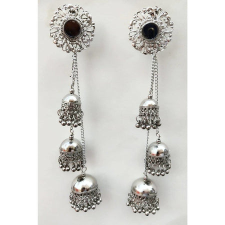 MS Fashion India Floral Hanging Triple Jhumka Set Earrings
