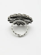 NVR Women's Silver-Toned Floral Shape Adjustable Finger Ring