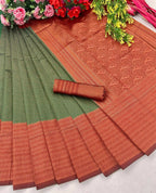 DEIANA'S Beautiful Designer Golden zari Soft Lichi Silk Saree - B Green