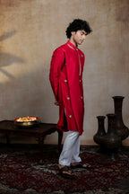 Falling Raw Silk Red Kumkuma Kurta Set By Hilo Design