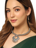 NVR Women Silver Toned Oxidised Jewellery Set