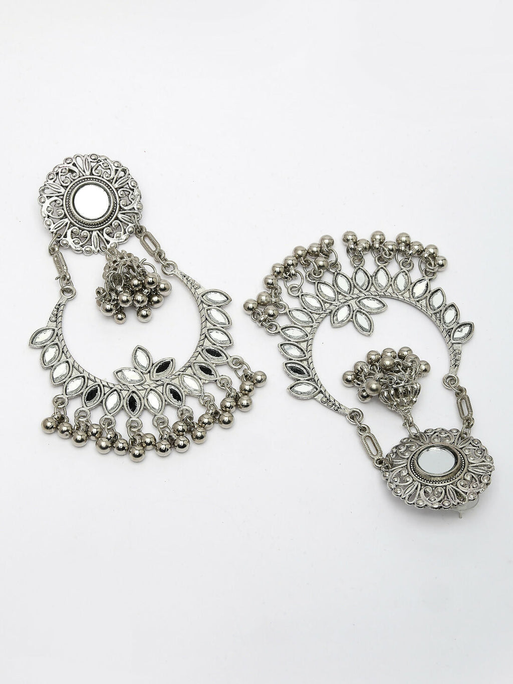 NVR Women's Silver-Plated Mirror Work Oxidised Chandbali Earrings - Distacart