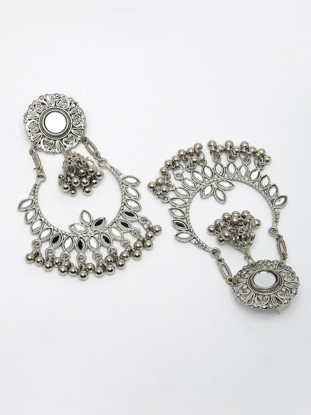 NVR Women's Silver-Plated Mirror Work Oxidised Chandbali Earrings - Distacart