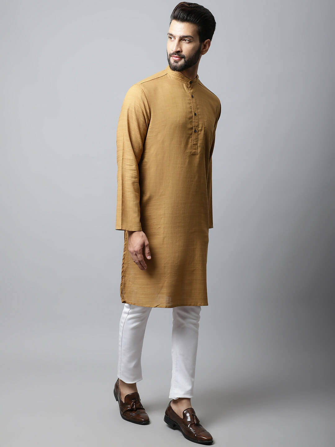 Even Apparels Brown Color Pure Cotton Men's Kurta With Band Collar (SLD1177) - Distacart