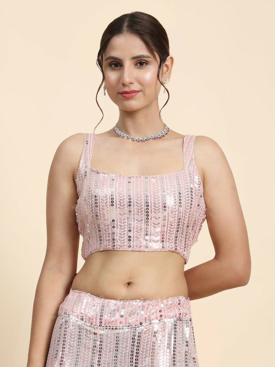 Jyoti Fashion Premium Pink Faux Georgette 3MM & 7MM Sequins Embroidery Lehenga Choli with Dupatta