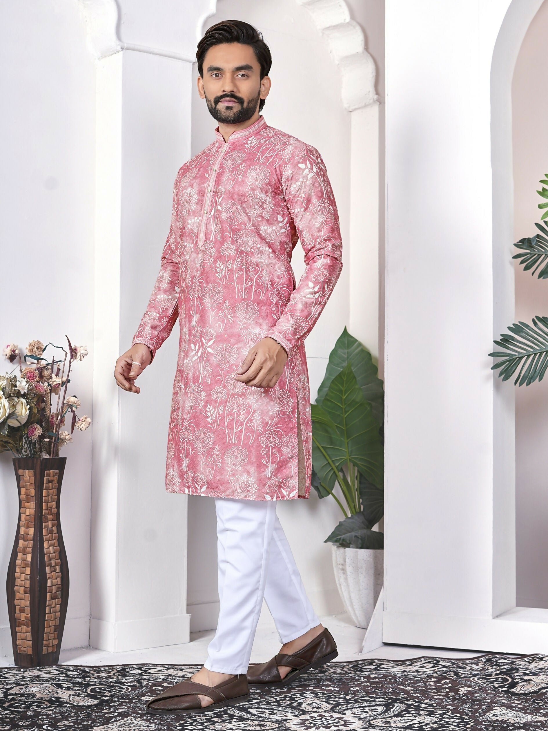 Anaita Pink Digital Printed Work Cotton Straight Kurta