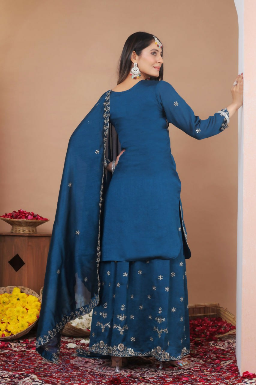 Teeya Creation Blue Color Vichitra Silk Wedding Wear Trending Salwar Suit - Distacart