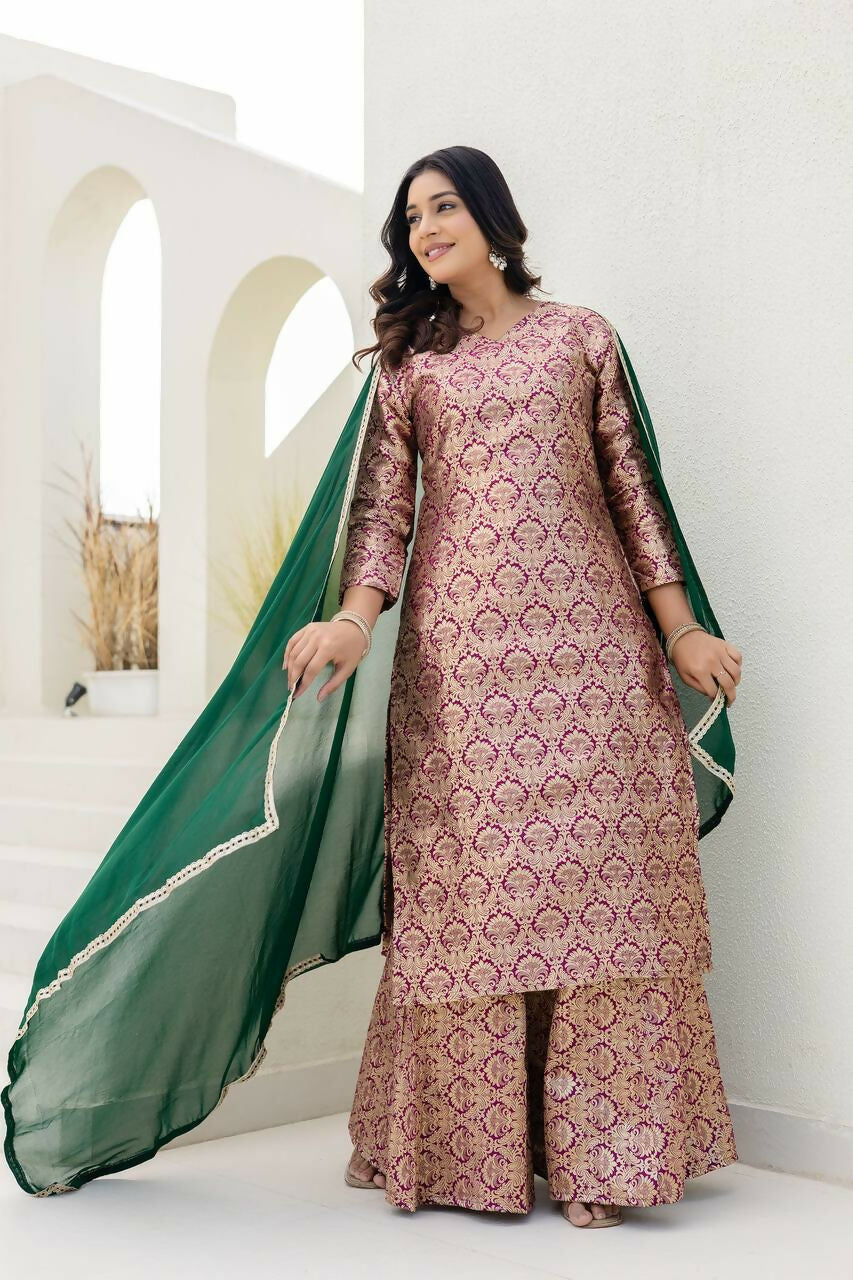 Teeya Creation Peach Viscose Jacquard Party Wear Designer Suit - Distacart