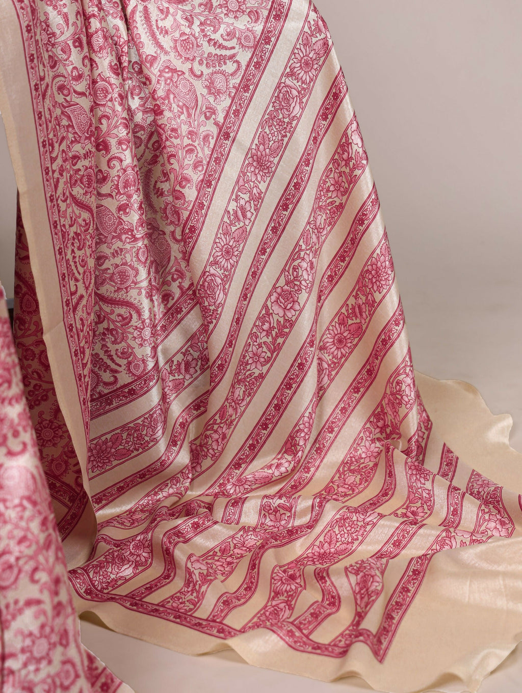 Vastranavya Salmon Tussar Silk Printed Saree with Unstitched Blouse - Distacart