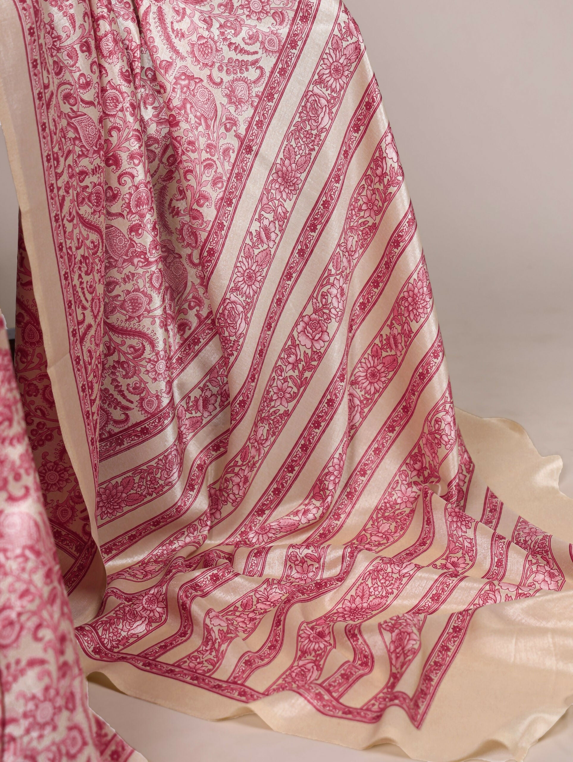 Vastranavya Salmon Tussar Silk Printed Saree with Unstitched Blouse - Distacart